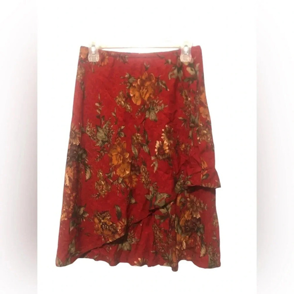 Vintage K Studio Red Floral Midi Skirt Size 10 - Picture 1 of 2